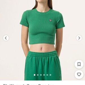 Fila Women's Vibrant Green Crop Top Hailey Bieber Fila collab